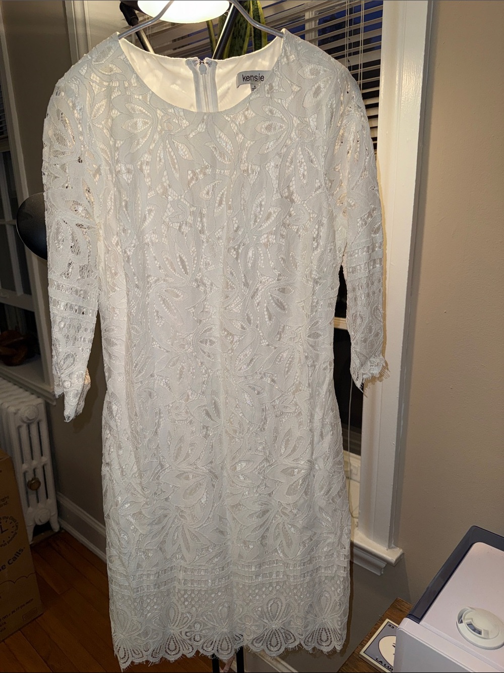 Kensie Ivory Floral Lace Midi Dress